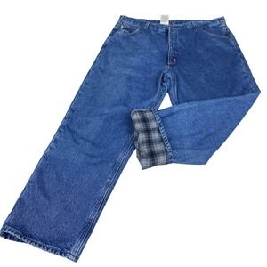 Carhartt Mens Jeans SZ 42X30 Plaid Flannel Lined Blue Denim Relaxed Fit B172 DST